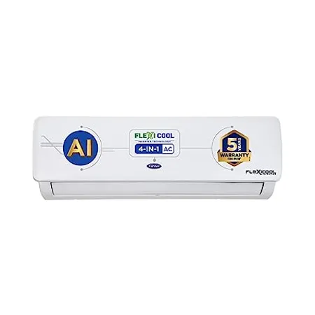 Carrier 1 5 Ton 3 Star AI Flexicool Inverter Split AC Copper Convertible 4 in 1 Cooling High Density Filter Auto Cleanser 2023 Model ESTER Exi CAI18ER3R32F0 White 