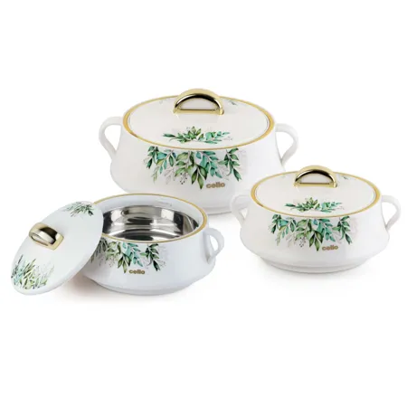 Cello Midas Casserole Gift Set with Inner Steel 3pc 500ml 1000ml 1500ml White Standard CLO Midas 3PC WHT 