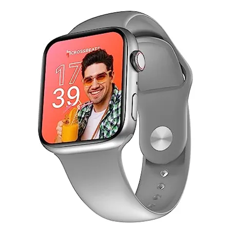 CrossBeats Ignite Cube 1 9 HD Screen Bluetooth Calling Smartwatch Rotating Crown 60Hz Refresh Rate 550 NITS 100 Watch Faces Sports Mode Built in Speaker Mic HR SpO2 BP Monitor Silver 
