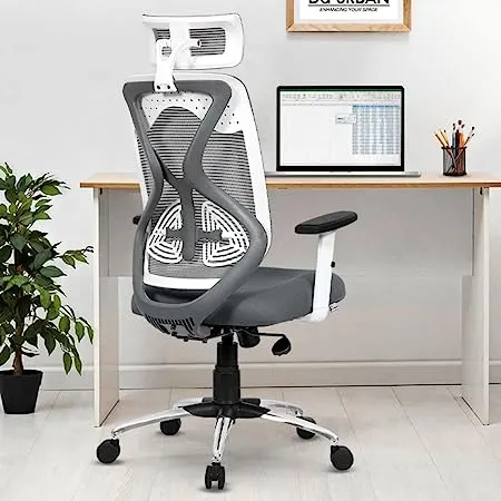 Da URBAN Merlion Office Chair High Back Mesh Ergonomic Home Office Desk Chair with 3 Years Warranty Adjustable Armrests Adjustable Lumbar Support Tilt Lock Mechanism Grey 