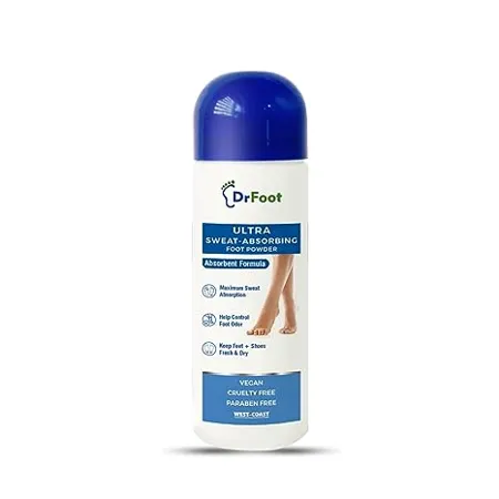 Dr Foot Ultra Sweat Absorbing Foot Powder Helps to remove Sweaty Feet with Unique Absorbent Formula with Zinc Oxide Tricalcium Phosphate 100 Gm