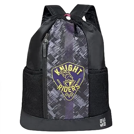 EUME Kolkata Knight Riders 19 Ltrs Drawstring Backpack with 1 Compartment Men Women Fit Up to 13 3 inch Laptop Black Color
