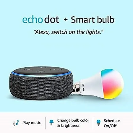 Echo Dot Black Combo with Wipro 9W Smart Color Bulb Smart Home Starter Kit