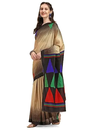 EthnicJunction Women s Silk Blend Printed Saree With Blouse Piece