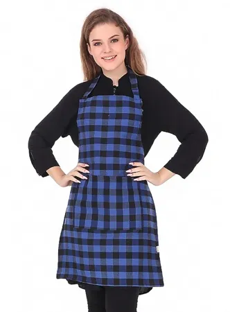 GLUN Waterproof Unisex Kitchen Apron with Center Pocket and Adjustable Neck Belt with Metal Buckle PACK OF 1 Blue Checkered 