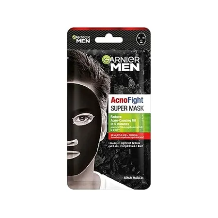 Garnier Men Acno Fight XL Tissue Mask Men 5X Salicylic Acid and Charcoal Powder Fight Pimple causing Germs in 5 min Suitable for all Skin types 22g