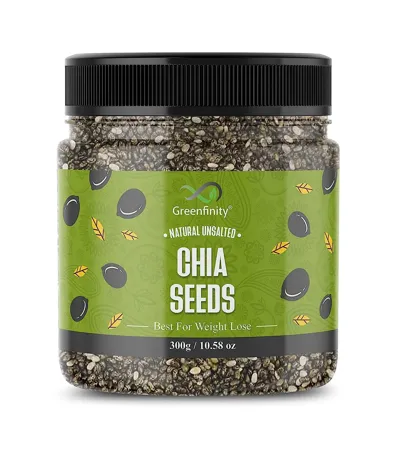 GreenFinity Chia Seeds 300g Omega 3 Seeds for Eating Non GMO and Fibre Rich Seeds Best for Weight Loss Healthy Snacks 