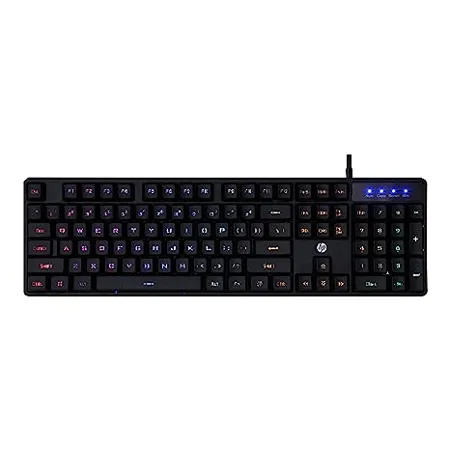 HP K300 Backlit Membrane Wired Gaming Keyboard with Mixed Color Lighting 4 LED Indicators Matte Finish Double Injection Key Caps and Windows Lock Key 3 Years Warranty 4QM95AA 