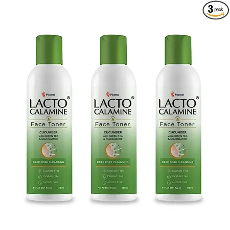 Lacto Calamine Cucumber Face Toner with Green Tea Niacinamide for cool and hydrated skin Tightens pores evens skin tone Suitable for Oily and Acne prone skin No Parabens No Sulphate No Alcohol 120 ml x Pack of 3