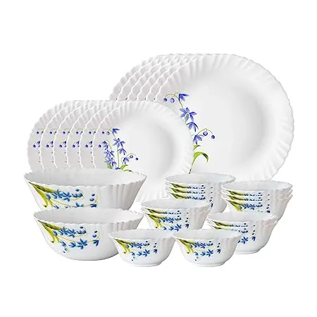 Larah by Borosil Lavender Opalware Dinner Set 26 Pcs White