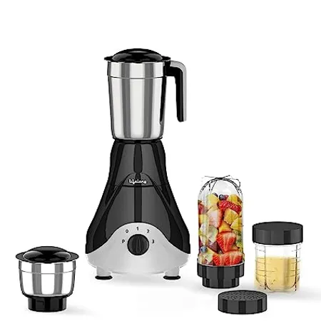 Lifelong 500W Mixer Grinder with 4 Jars Stainless Steel blades 3 Speed Operation 1 Year Manufacturer s Warranty Black LLMG39