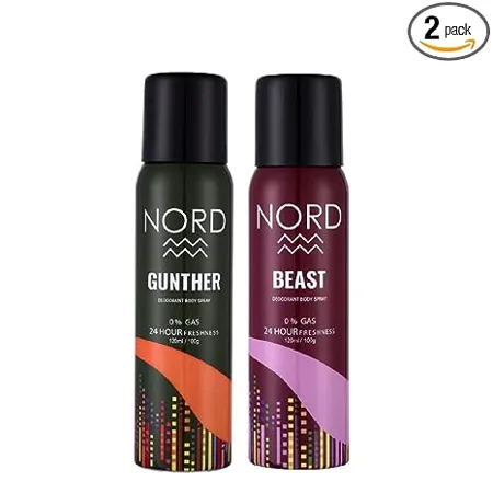NORD Deodorant Body Spray Gunther and Beast 120 ml each Pack of 2 