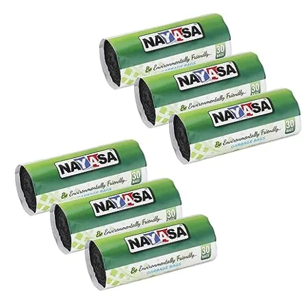 Nayasa Disposable Enviorment Friendly Garbage Bags Pack Of 6 With 30 Piece Roll Medium Size Bags Size 48cm X 53 cm Black