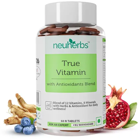 Neuherbs True vitamin Multivitamin for men and women 60 Tablets with Antioxidant herbs blend Vitamin C Zinc Vitamin D3 Ginseng Extract etc for Energy Stamina Immunity