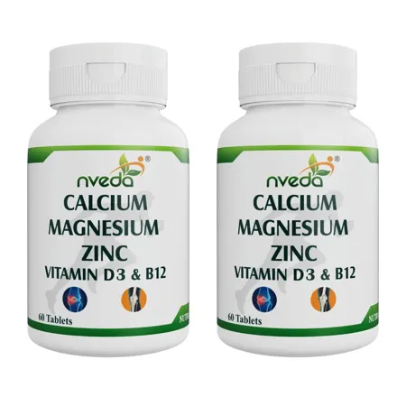 Nveda Calcium Supplement 1 000 mg with Vitamin D Magnesium Zinc Vitamin B 12 For Men Women For Immunity Bone Joint Support Pack of 2 120 Tablets