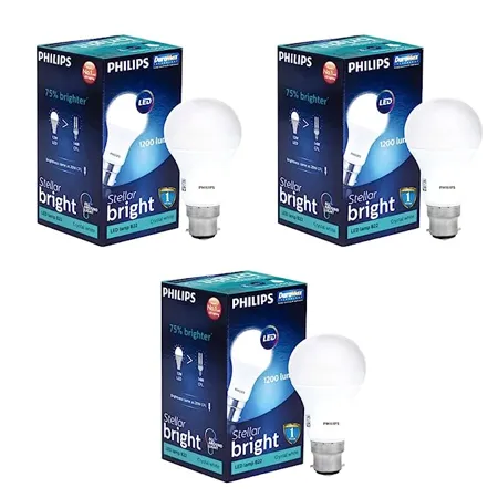 PHILIPS B22 Base Stellar Bright 12 Watt LED Bulb Crystal White Pack of 3 