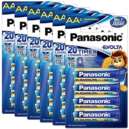 Panasonic Evolta AA Alkaline 1 5V Battery 20 Times Longer Lasting Than Standard zinc Carbon Batteries Anti Leak Seal Protects Power for up to 10 Years Pack of 24