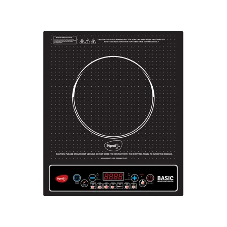 Pigeon Basic Induction Cooktop 1200 W Auto Shut off Soft Push Button with 7 Segments LED Display for Power and Temperature Black