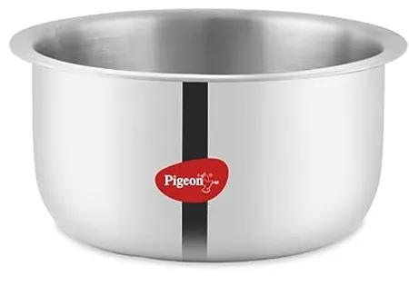 Pigeon Elite Stainless Steel Triply Tope 14cm Gas Stove and Induction Compatible for Fast Cooking and Longer Heat Retention Along with Even Heat Distribution Silver