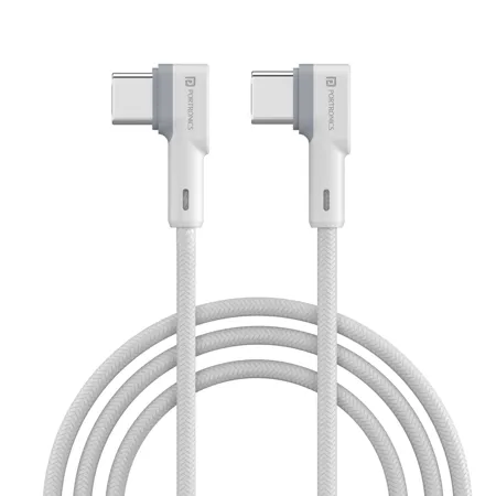 Portronics Konnect L 60W PD Type C to Type C Mobile Charging Cable 1 2M Fast Data Sync Tangle Resistant TPE Nylon Braided White 