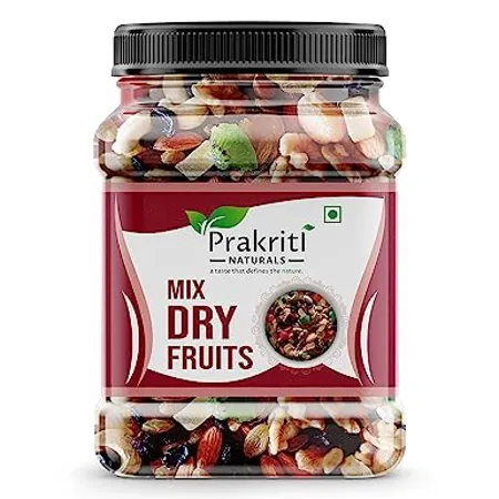 Prakriti Naturals Healthy Mix Dry Fruits Almonds Cashew Green Black Raisin walnut Apricot cherry kiwi pineapple Nuts and Dry Fruits Jar pack 500GM