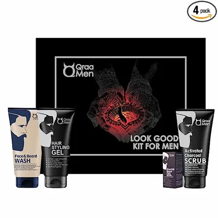 Qraa Men Look Good Kit 330 g Pack of Face Wash Styling Gel Scrub Beard Oil Premium gift box for Men