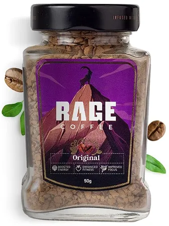 Rage Coffee Original Coffee Blend 100 Pure Arabica Beans Instant Coffee for Smooth Aroma taste Hot and cold coffee Original Unique Blend 50g 