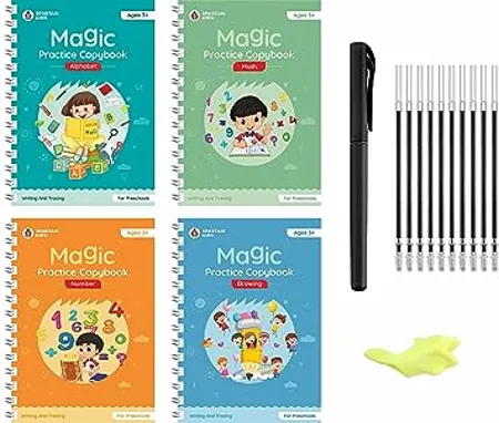 SPARTAN KIDS Complete Magic Practice Copybook Set 10 Refills 1 Pen and 1 Grip Number Tracing Book for Kids Set of 4 