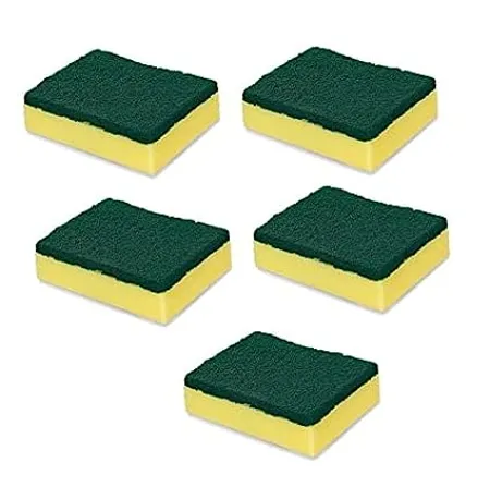 SR Cleaning Scrub and Sponges for Kitchen Dishes Bathroom Car Wash One Scouring Scrubbing One Absorbent Side Abrasive Scrubber Sponge Dish Pads Pack of 5 
