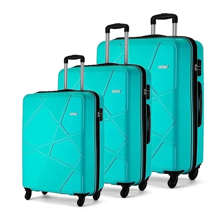 Safari Pentagon 55 65 and 75 Cms Small Medium and Large Polypropylene Hard Sided 4 Wheels 360 Degree Wheeling System Luggage Sets Cyan Blue