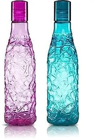 T TOPLINE Multipurpose Plastic Water Bottle for Fridge Checkered Leak Proof Water Bottles 1 Litre Set of 2 