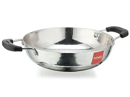 Tosaa Stainless Steel Matahr Kadai with Handle Size 12 25 cm Silver
