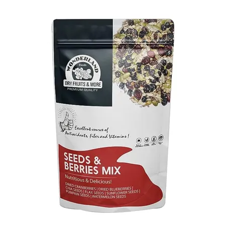 WONDERLAND FOODS Roasted Seeds Berries Mix 200g Pouch Dried Blueberries Cranberries Sunflower Pumpkin Watermelon Chia Flax Seeds Immunit Booster Healthy Nutritious Rich in Fibre