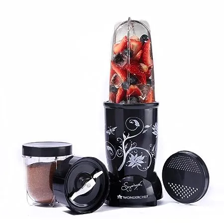 Wonderchef Nutri blend Mixer Grinder Blender Powerful 400W 22000 RPM motor Stainless steel Blades 2 unbreakable jars 2 Years warranty Online recipe book by Chef Sanjeev Kapoor Black