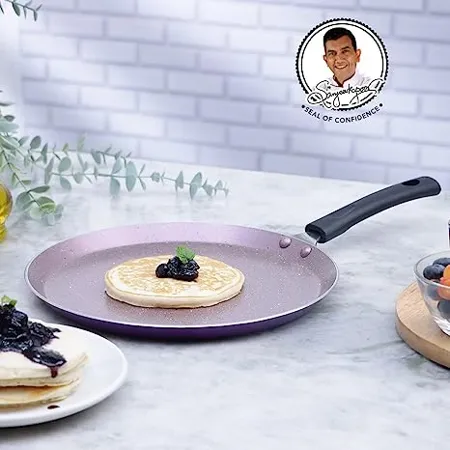 Wonderchef Valencia Non Stick 28 Cm Dosa Tawa Induction Friendly Cool Touch Bakelite Handle Pure Grade Aluminium PFOA Free 1 Year Warranty Purple