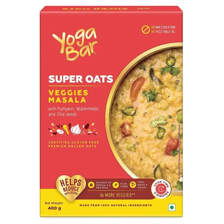 Yogabar Veggie Masala Oats 400g Masala Oats with 3X More Veggies Pumpkin Watermelon and Chia Seeds Gluten Free Non GMO Diet Food