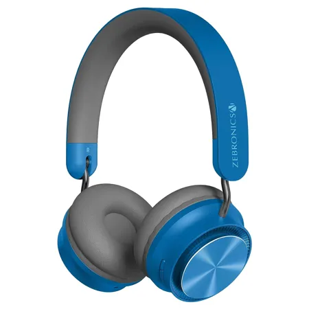 ZEBRONICS Zeb Bang PRO Bluetooth v5 0 On Ear Headphone 30H Backup Foldable Design Call Function Voice Assistant Feature Built in Rechargeable Battery Type C Charging 40mm Driver and AUX Blue 