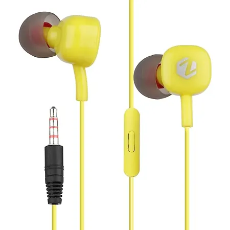 ZEBSTER Dude Stereo Earphone with 10mm Driver in line Mic Tangle Free Cable Deep Bass Yellow 