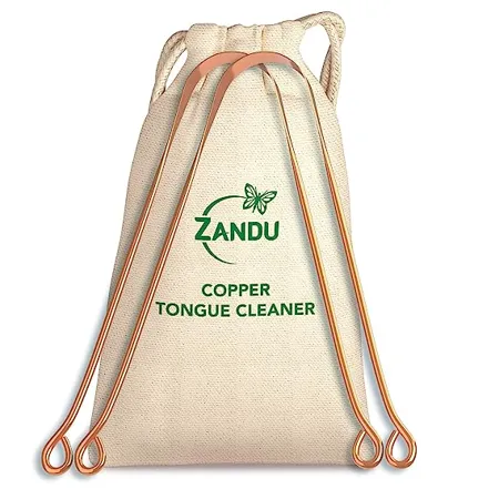Zandu Copper Tongue Cleaner Pack of 2 An Anti Microbial Tongue Cleaner for Managing Oral Health Reduces Bad Breath Supports Digestive Health Comfortable Flexible Handle Easy Safe to Use