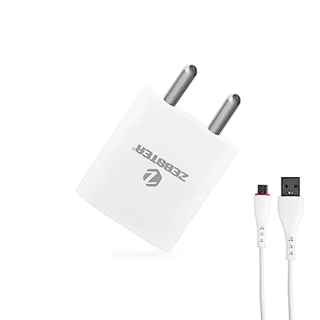 Zebster Z A5221 Mobile 2 Port USB Adaptor with Micro USB Cable with Output of 2 1A with High Efficiency White 