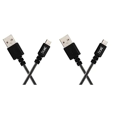 boAt Micro USB 500 Tangle free Sturdy Micro USB Cable with 3A Fast Charging 480mbps Data Transmission 10000 Bends Lifespan Extended 1 5m Length Black Pack of 2 