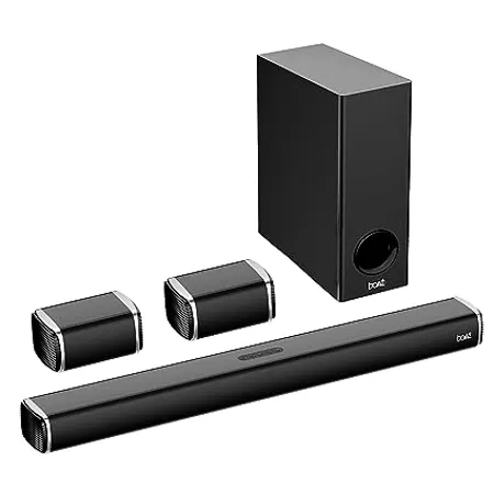boAt Newly Launched Aavante Bar 2400 5 1CH Soundbar with 180W RMS Wired Subwoofer 2 Rear Satellites Signature Sound Multi Compatibility EQ Modes Remote Control Premium Black 
