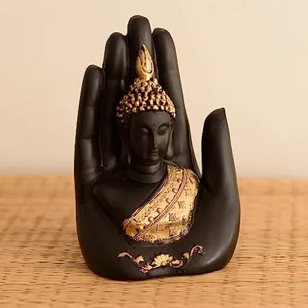 eCraftIndia Golden Handcrafted Palm Buddha Polyresin Showpiece 12 5 cm x 7 5 cm x 17 5 cm Black 