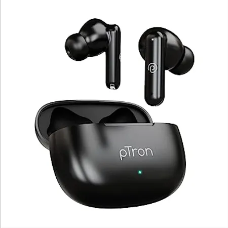 pTron Bassbuds Air In Ear TWS Earbuds with 13mm Driver for Immersive Sound 32Hrs Playtime Clear Calls Bluetooth V5 1 Touch Control TypeC Fast Charging Voice Assist IPX4 Water Resistant Black 