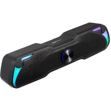 Amazon Basics 6W Multimedia PC Gaming Soundbar with Aux Connectivity USB Support Volume Control and RGB Lights