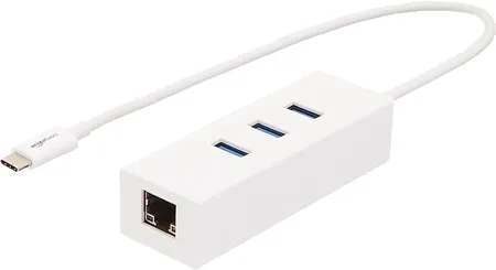 Amazon Basics Amazonbasics USB 3 1 Type C to 3 Port USB Hub with Ethernet Adapter White