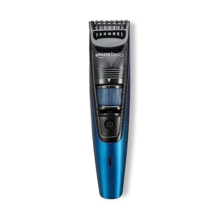 Amazon Basics Cordless Beard Trimmer with 20 lock in length settings 1 10 mm Blue and Black Matte Finish