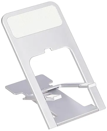 Amazon Brand Solimo Cell Phone Stand Compatible with All 4 10 Inch Mobiles Tablets Adjustable Holder for Desk Silver Tabletop