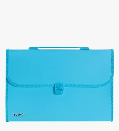 Amazon Brand Solimo Expanding File Folder with 13 Pockets Handle and Buckle Closure for A4 Size Documents Blue 