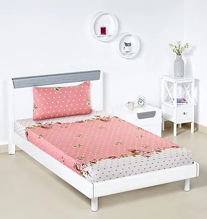 Amazon Brand Solimo Paradise Pink Single Bedsheet with 1 Pillow Cover Multicolor 120 GSM